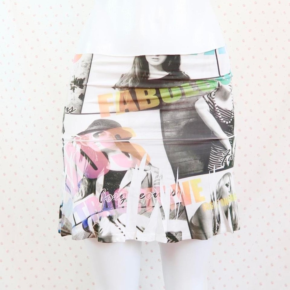 pop art graphic mini skirt pleated collage print y2k micro skirt